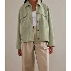 NWT!  Anthropologie Maeve Houndstooth Green Knit Oversized Trucker Jacket  M